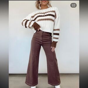 Lane 201 Brown Stitched Wide Leg Pants